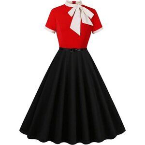 Women 1950s Vintage Floral Cocktail Dress Red + Black